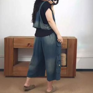 Street Style Cropped Waistcoat with Pocket Baggy Jeans