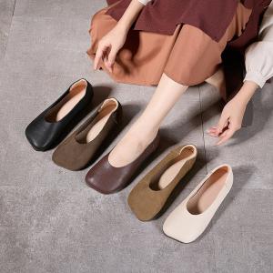 Square Toe Leather Casual Granny Flats