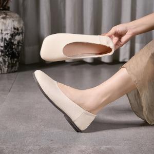 Square Toe Leather Casual Granny Flats