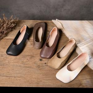Square Toe Leather Casual Granny Flats