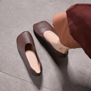 Square Toe Leather Casual Granny Flats