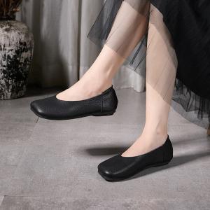 Square Toe Leather Casual Granny Flats