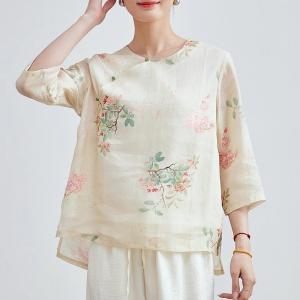 Baby Yellow Printed Oriental Cheongsam Blouse