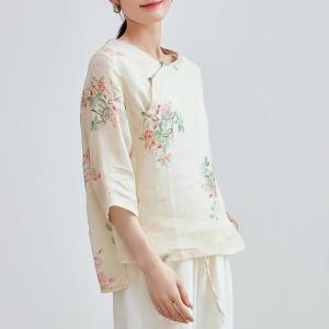 Baby Yellow Printed Oriental Cheongsam Blouse