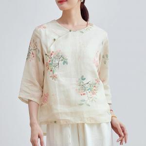 Baby Yellow Printed Oriental Cheongsam Blouse