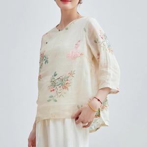 Baby Yellow Printed Oriental Cheongsam Blouse