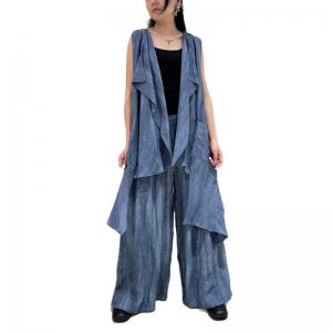 Sleeveless Long Linen Waterfall Cardigan