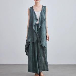 Sleeveless Long Linen Waterfall Cardigan