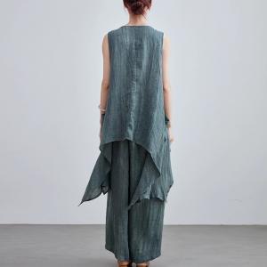 Sleeveless Long Linen Waterfall Cardigan