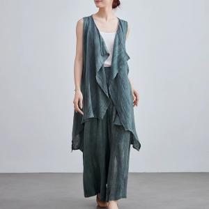 Sleeveless Long Linen Waterfall Cardigan