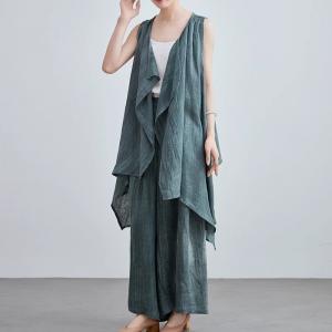 Sleeveless Long Linen Waterfall Cardigan