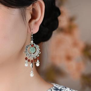 Oriental Ethnic Beading Long Tassel Earrings