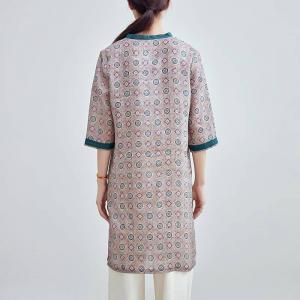 Side Slit Printed Ramie Loose Long Tunic