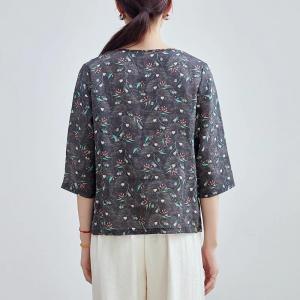 Oriental Chic Ramie Floral Wrap  Blouse