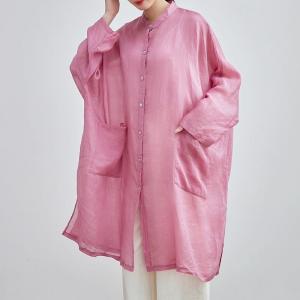 Bf Style Linen Oversized Pink Blouse