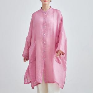 Bf Style Linen Oversized Pink Blouse