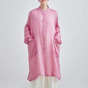 Bf Style Linen Oversized Pink Blouse