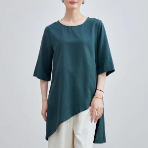Dark Green Linen Blend Asymmetrical Tunic