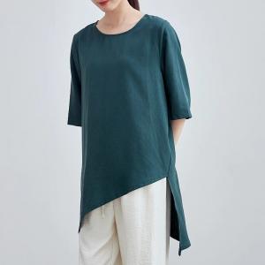 Dark Green Linen Blend Asymmetrical Tunic