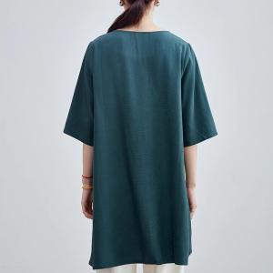 Dark Green Linen Blend Asymmetrical Tunic