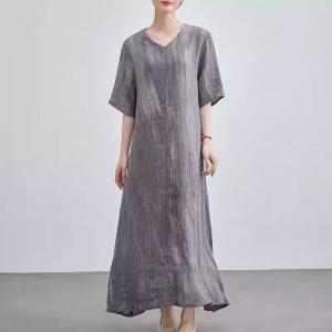 Sand Wash Linen Loose Maxi Tied Grey Dress