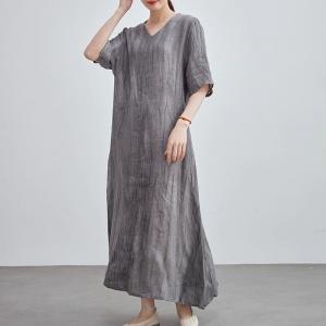Sand Wash Linen Loose Maxi Tied Grey Dress