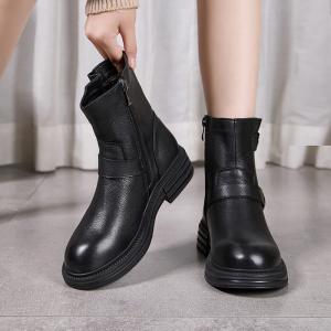 Winter Plush Lining Cowhide Leather Midi Boots