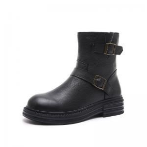 Winter Plush Lining Cowhide Leather Midi Boots