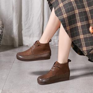 Fall Fashion Leather Tied Platform Ankle Boots