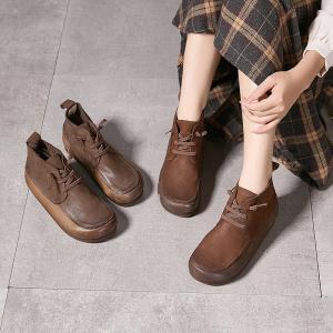 Fall Fashion Leather Tied Platform Ankle Boots