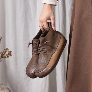 Fall Fashion Leather Tied Platform Ankle Boots