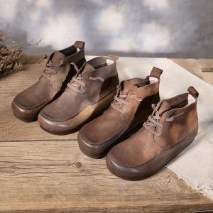 Fall Fashion Leather Tied Platform Ankle Boots