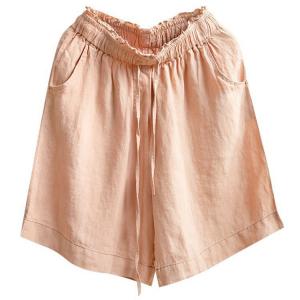 Floral Embroidery Linen Pastel Orange Wide Leg Shorts