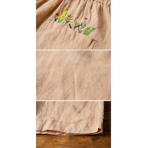 Floral Embroidery Linen Pastel Orange Wide Leg Shorts
