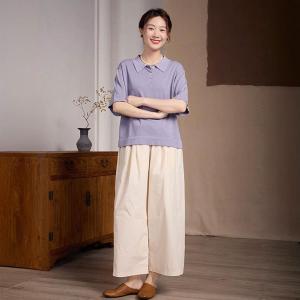 High Waist Casual Loose Apricot Pants