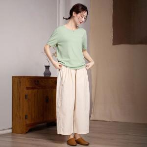 High Waist Casual Loose Apricot Pants