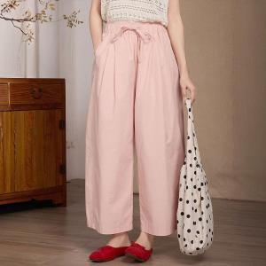 Casual Drawstring Waist Baby Pink Pants
