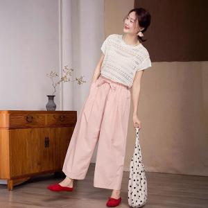 Casual Drawstring Waist Baby Pink Pants
