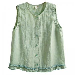 Cottagecore Style Ruffled Hem Linen Green Vest