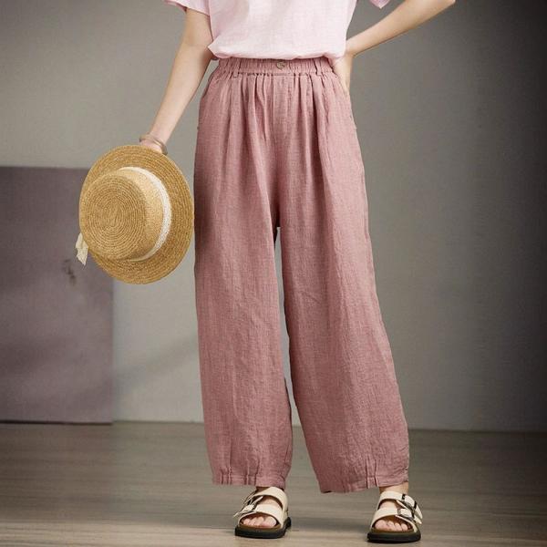Casual 100% Yarn-Dyed Linen Houndstooth Dusty Pink M L comfy slouchy lazy day 90s rustic cottagecore lightweight