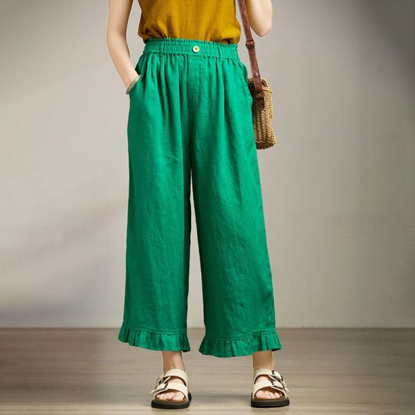 Casual 100% Linen Solid Color Green M L comfy slouchy lazy day 90s rustic cottagecore lightweight hawaiian tropical