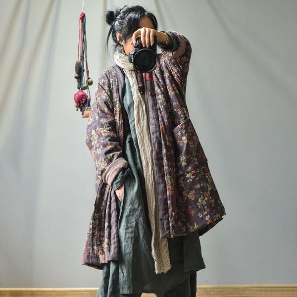 earthy travel baggy ugly Bohemian Cotton Linen Ninth Sleeve V-Neck Printed Dark Camel Brick Red