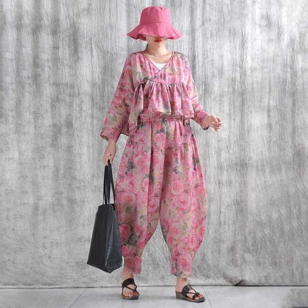 Holiday 100% Ramie Printed Pink M L XL XXL cottagecore rustic hawaiian baggy slouchy plus size winery resort