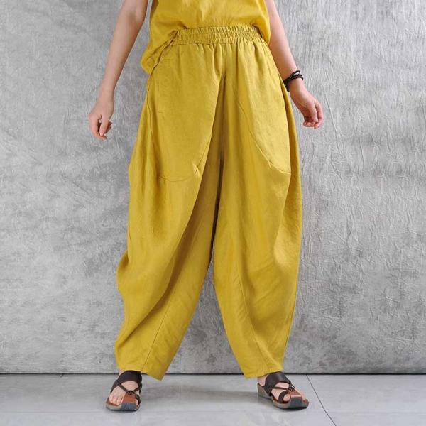 Casual 100% Linen Solid Color Yellow M L XL comfy 90s baggy lazy day rustic cottagecore hawaiian