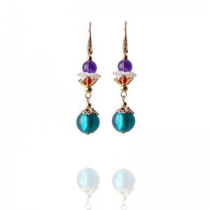 Ethnic Colored Glaze Bead Amethyst Long Earrings