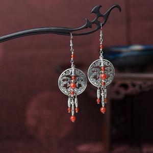 Ethnic Style Circle Agate Pendant Earrings