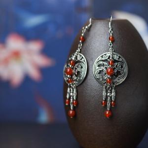 Ethnic Style Circle Agate Pendant Earrings