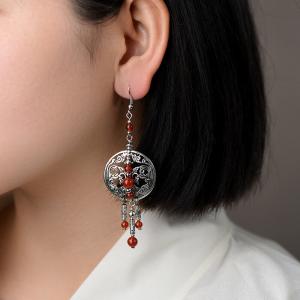 Ethnic Style Circle Agate Pendant Earrings