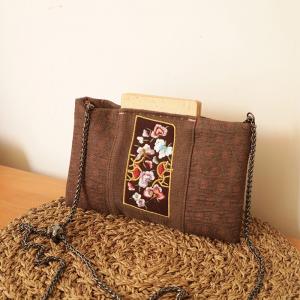Metallic Strap Cotton Linen Embroidered Clutch Bag