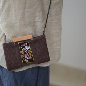 Metallic Strap Cotton Linen Embroidered Clutch Bag